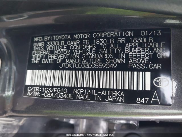 Photo 8 VIN: JTDKTUD33DD559049 - TOYOTA YARIS 