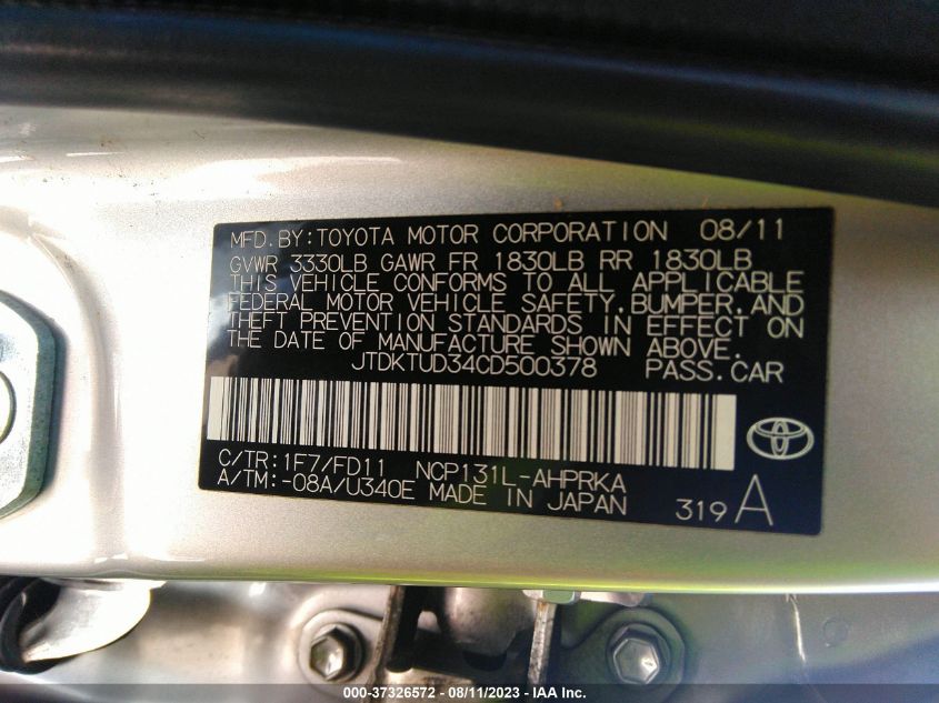 Photo 8 VIN: JTDKTUD34CD500378 - TOYOTA YARIS 