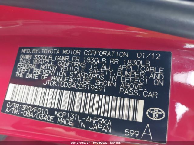 Photo 8 VIN: JTDKTUD34CD519691 - TOYOTA YARIS 