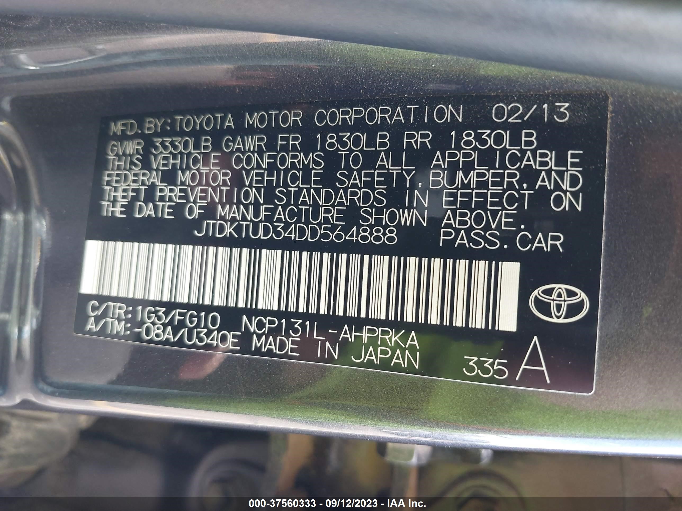 Photo 8 VIN: JTDKTUD34DD564888 - TOYOTA YARIS 