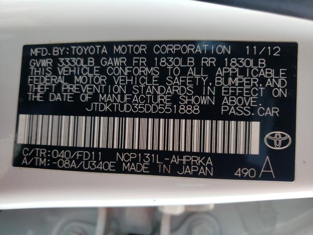 Photo 9 VIN: JTDKTUD35DD551888 - TOYOTA YARIS 