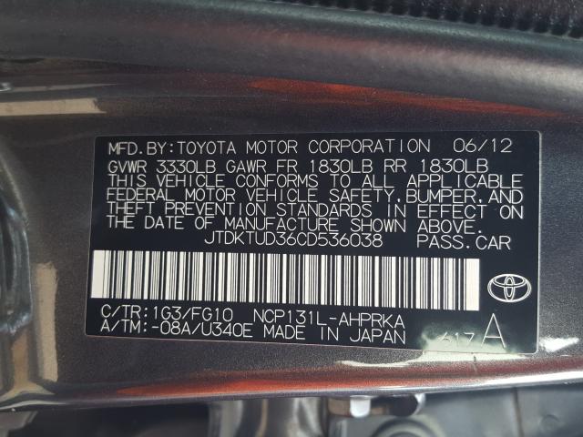 Photo 9 VIN: JTDKTUD36CD536038 - TOYOTA YARIS 