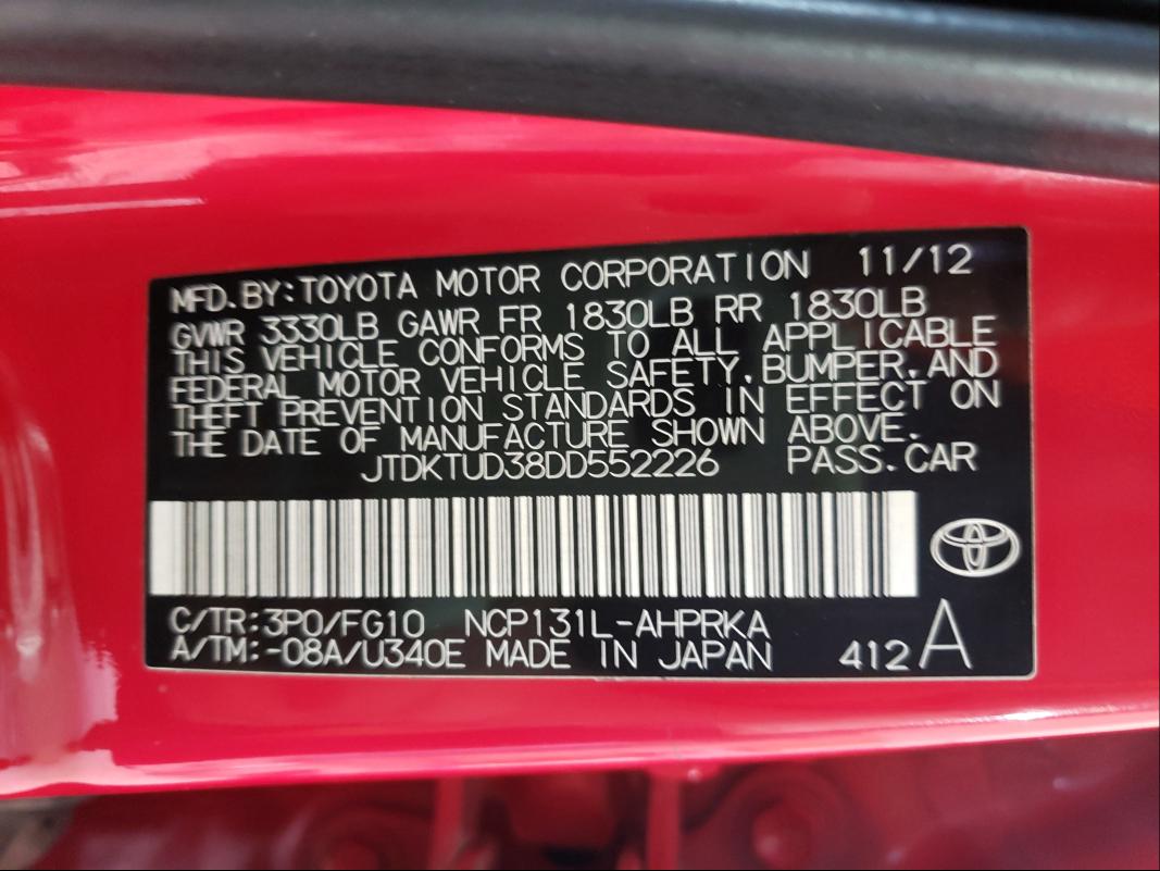 Photo 9 VIN: JTDKTUD38DD552226 - TOYOTA YARIS 