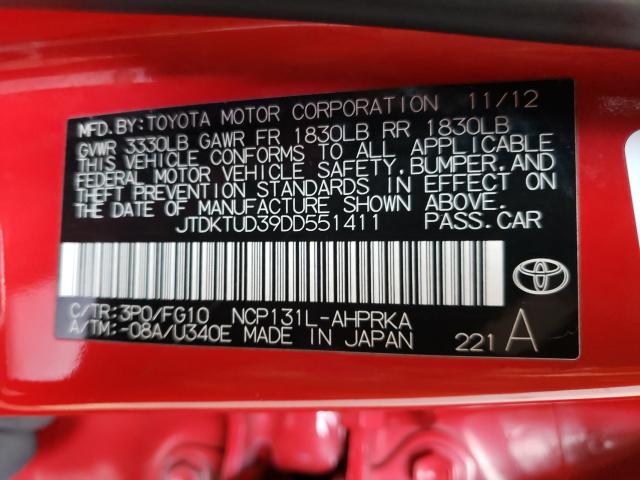 Photo 9 VIN: JTDKTUD39DD551411 - TOYOTA YARIS 