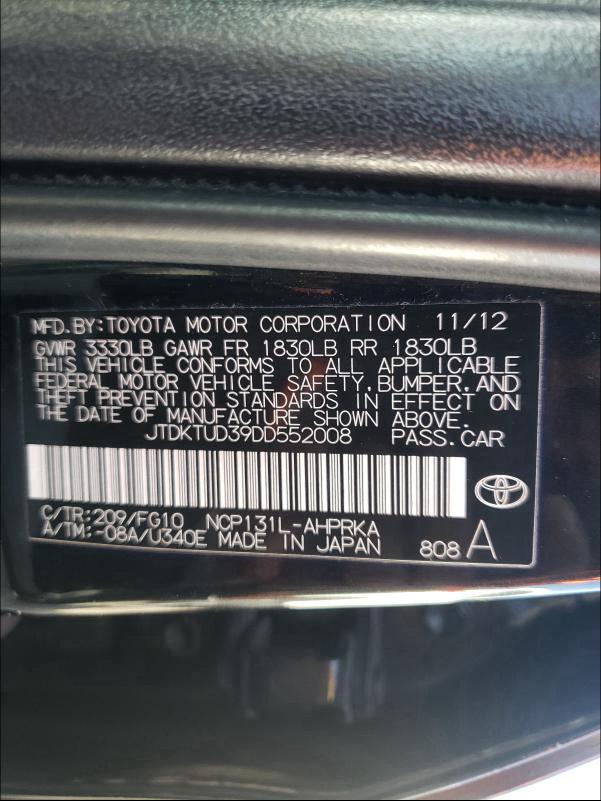 Photo 9 VIN: JTDKTUD39DD552008 - TOYOTA YARIS 