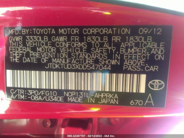 Photo 8 VIN: JTDKTUD3XDD547044 - TOYOTA YARIS 