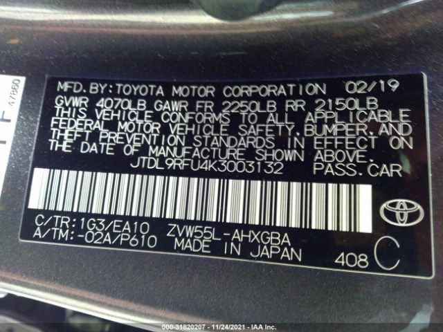 Photo 8 VIN: JTDL9RFU4K3003132 - TOYOTA PRIUS 