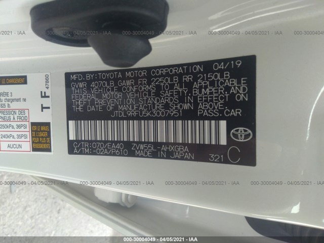 Photo 8 VIN: JTDL9RFU5K3007951 - TOYOTA PRIUS 