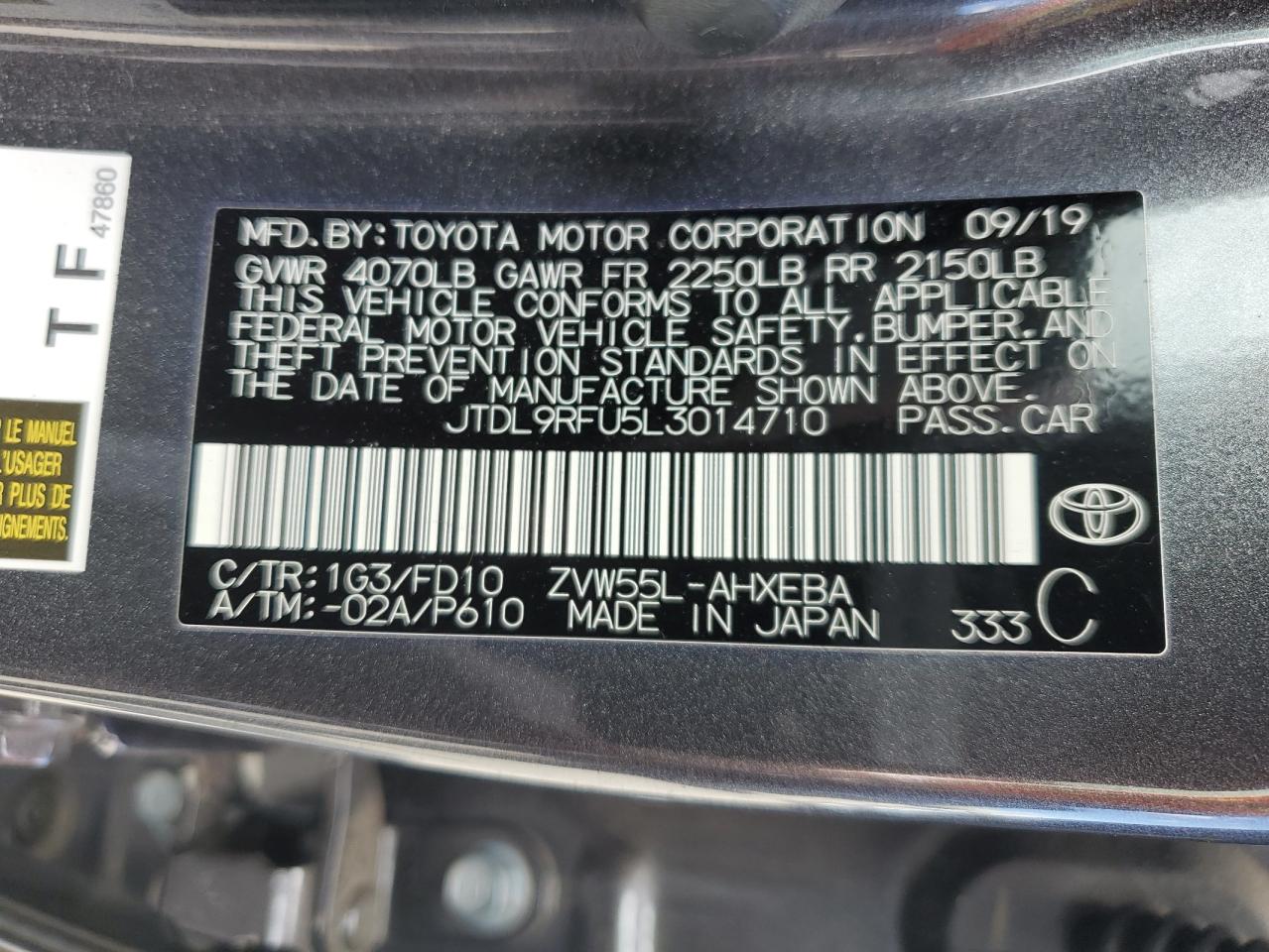 Photo 11 VIN: JTDL9RFU5L3014710 - TOYOTA PRIUS 