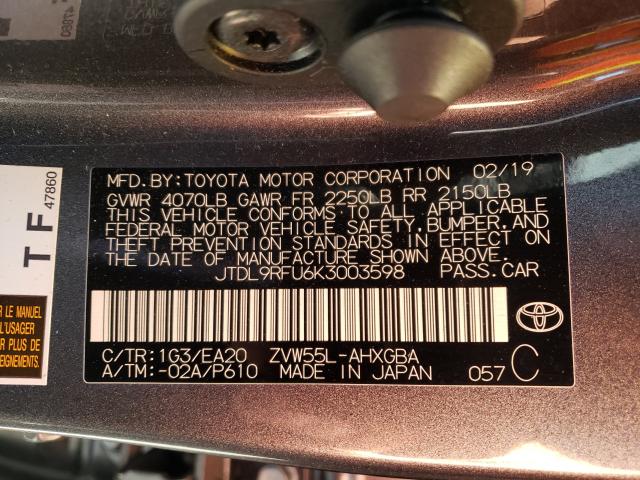 Photo 9 VIN: JTDL9RFU6K3003598 - TOYOTA PRIUS 