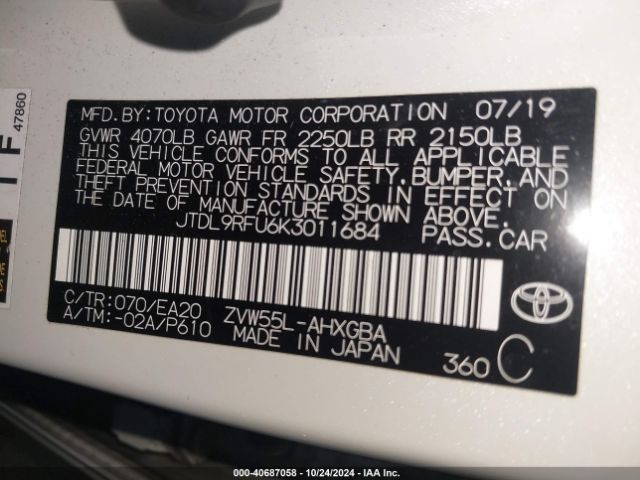 Photo 8 VIN: JTDL9RFU6K3011684 - TOYOTA PRIUS 