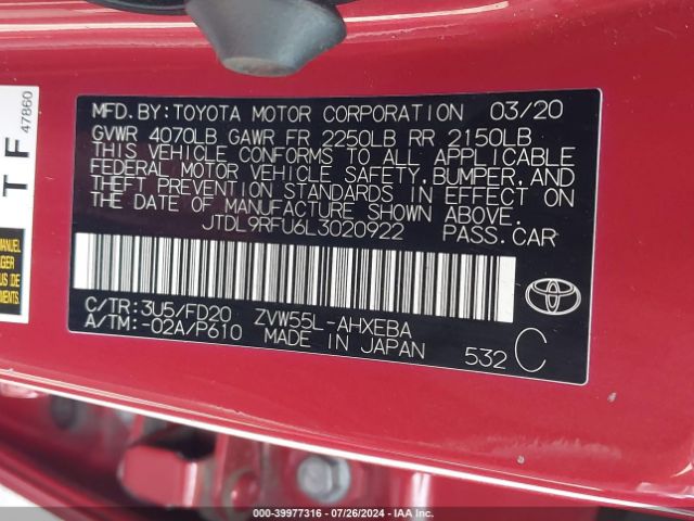 Photo 8 VIN: JTDL9RFU6L3020922 - TOYOTA PRIUS 