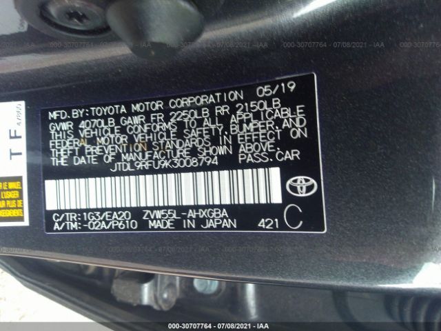 Photo 8 VIN: JTDL9RFU9K3008794 - TOYOTA PRIUS 