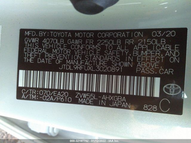 Photo 8 VIN: JTDL9RFUXL3020891 - TOYOTA PRIUS 