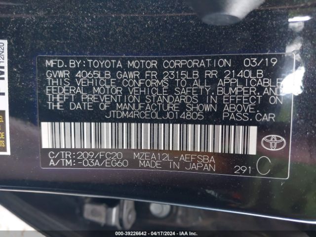 Photo 8 VIN: JTDM4RCE0LJ014805 - TOYOTA COROLLA 