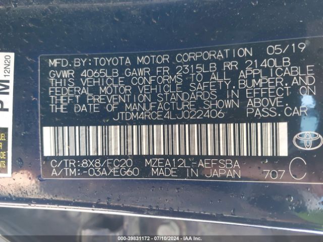 Photo 8 VIN: JTDM4RCE4LJ022406 - TOYOTA COROLLA 