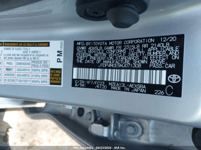 Photo 8 VIN: JTDP4MCE5MJ071308 - TOYOTA COROLLA 