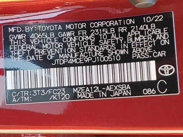 Photo 12 VIN: JTDP4MCE9PJ100510 - TOYOTA COROLLA SE 