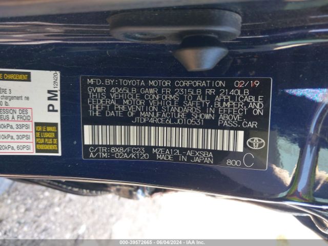 Photo 8 VIN: JTDP4RCE6LJ010531 - TOYOTA COROLLA 