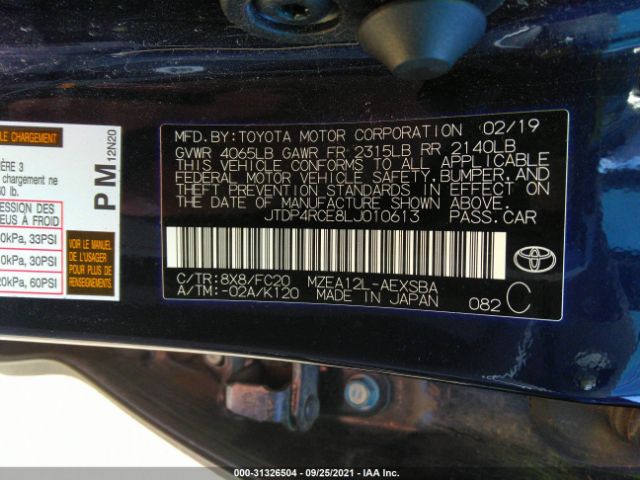 Photo 8 VIN: JTDP4RCE8LJ010613 - TOYOTA COROLLA 