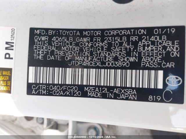 Photo 8 VIN: JTDP4RCEXLJ003890 - TOYOTA COROLLA 