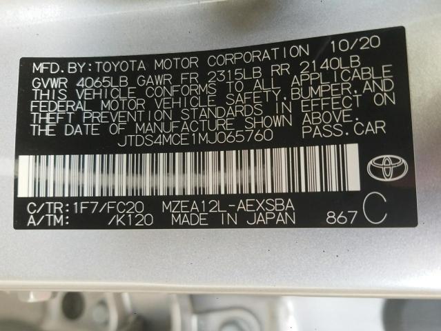 Photo 9 VIN: JTDS4MCE1MJ065760 - TOYOTA COROLLA SE 