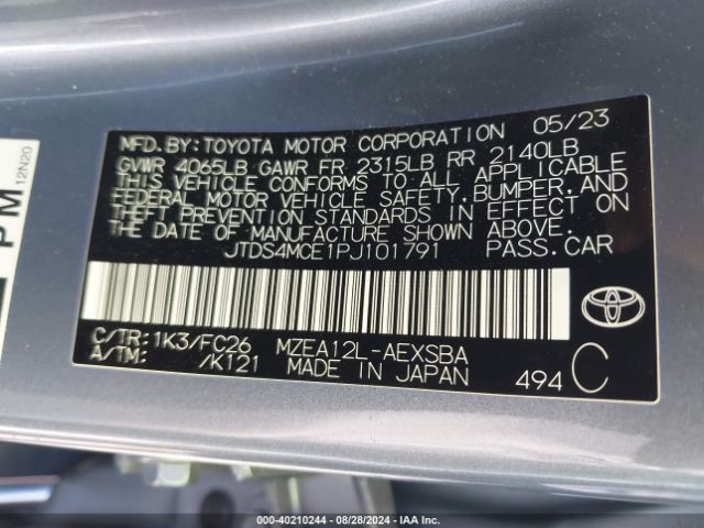 Photo 8 VIN: JTDS4MCE1PJ101791 - TOYOTA COROLLA 