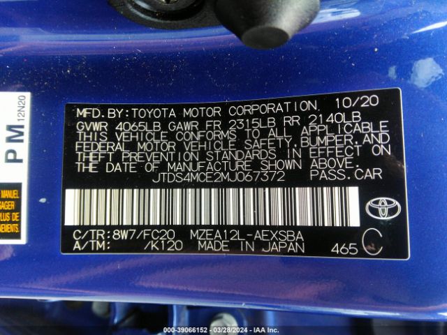 Photo 8 VIN: JTDS4MCE2MJ067372 - TOYOTA COROLLA 