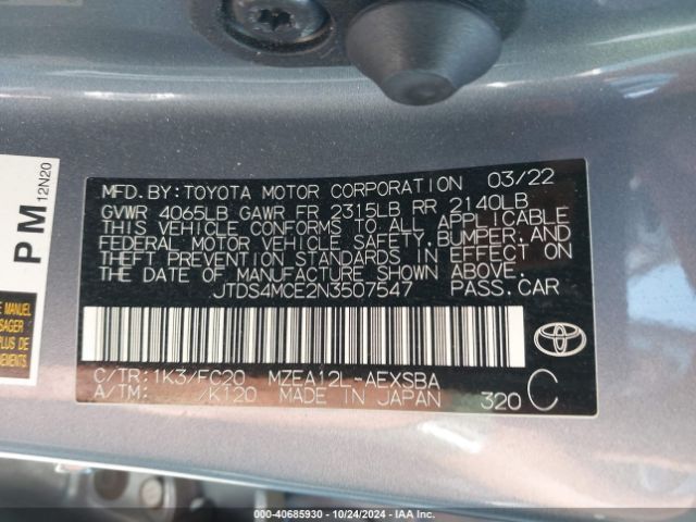 Photo 8 VIN: JTDS4MCE2N3507547 - TOYOTA COROLLA 