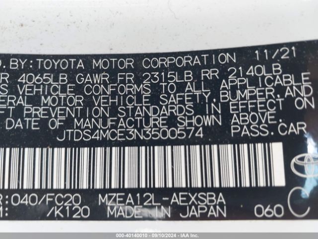 Photo 8 VIN: JTDS4MCE3N3500574 - TOYOTA COROLLA 