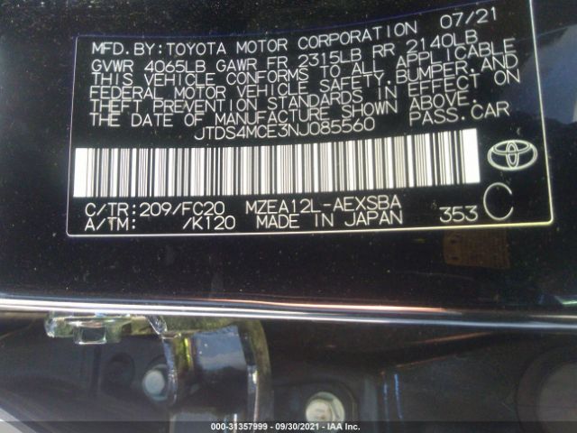 Photo 8 VIN: JTDS4MCE3NJ085560 - TOYOTA COROLLA 