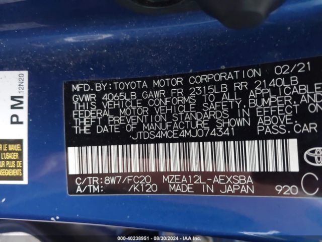 Photo 8 VIN: JTDS4MCE4MJ074341 - TOYOTA COROLLA 