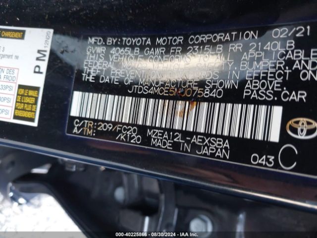 Photo 8 VIN: JTDS4MCE5MJ075840 - TOYOTA COROLLA 