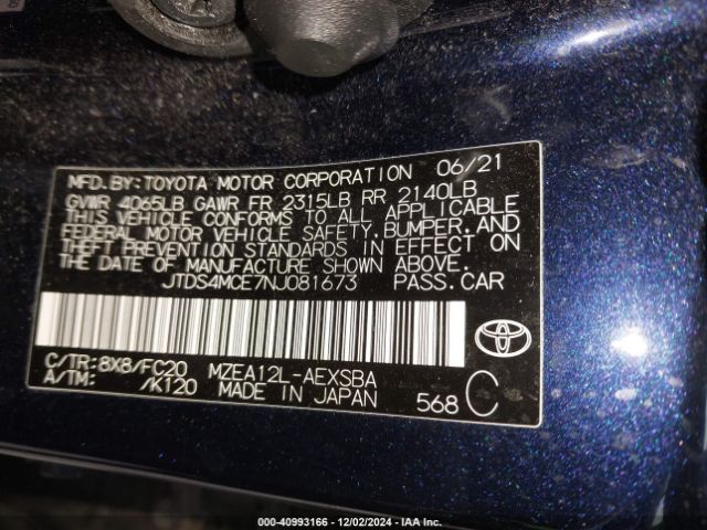 Photo 8 VIN: JTDS4MCE7NJ081673 - TOYOTA COROLLA 