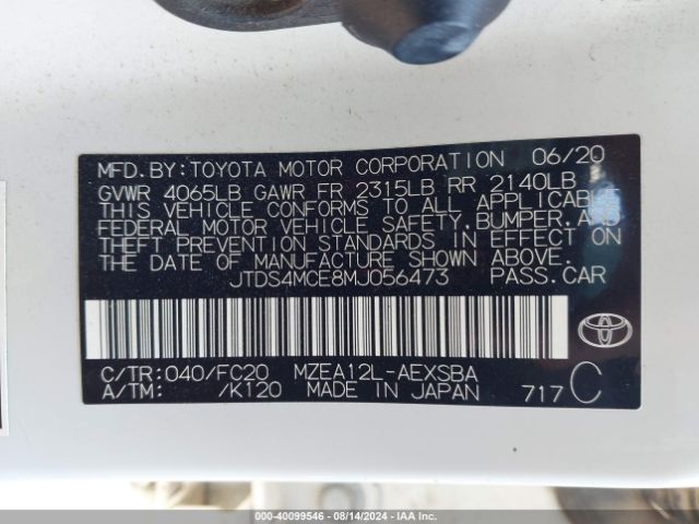 Photo 8 VIN: JTDS4MCE8MJ056473 - TOYOTA COROLLA 