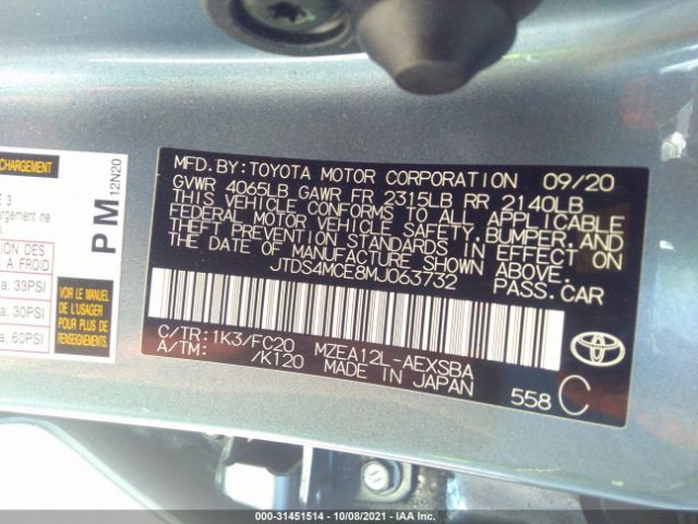 Photo 8 VIN: JTDS4MCE8MJ063732 - TOYOTA COROLLA 