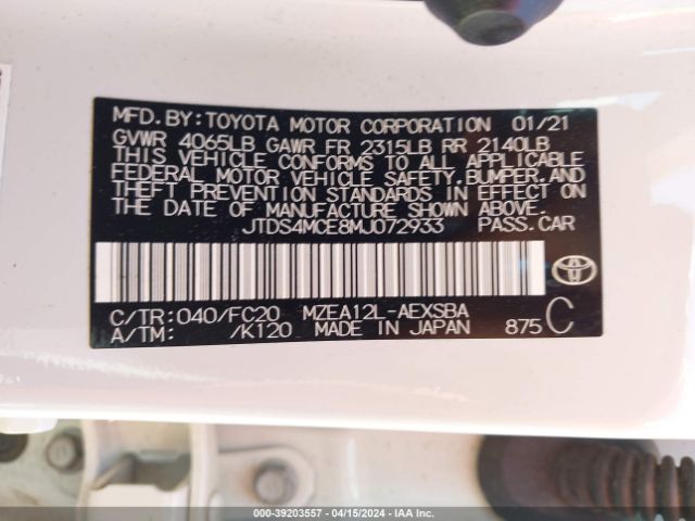 Photo 8 VIN: JTDS4MCE8MJ072933 - TOYOTA COROLLA 