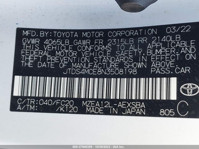 Photo 8 VIN: JTDS4MCE8N3508198 - TOYOTA COROLLA 