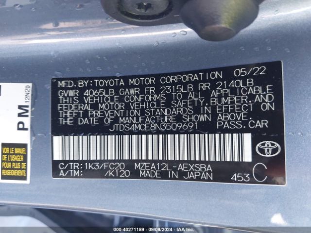 Photo 8 VIN: JTDS4MCE8N3509691 - TOYOTA COROLLA 