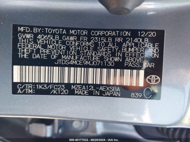 Photo 8 VIN: JTDS4MCE9MJ071130 - TOYOTA COROLLA 