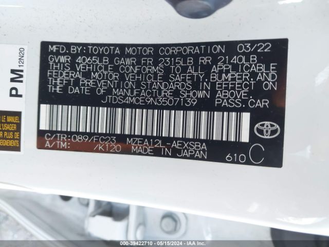 Photo 8 VIN: JTDS4MCE9N3507139 - TOYOTA COROLLA 