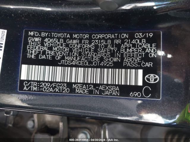 Photo 8 VIN: JTDS4RCE0LJ014925 - TOYOTA COROLLA 