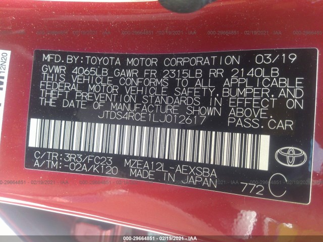 Photo 8 VIN: JTDS4RCE1LJ012617 - TOYOTA COROLLA 