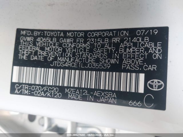 Photo 8 VIN: JTDS4RCE1LJ035539 - TOYOTA COROLLA 