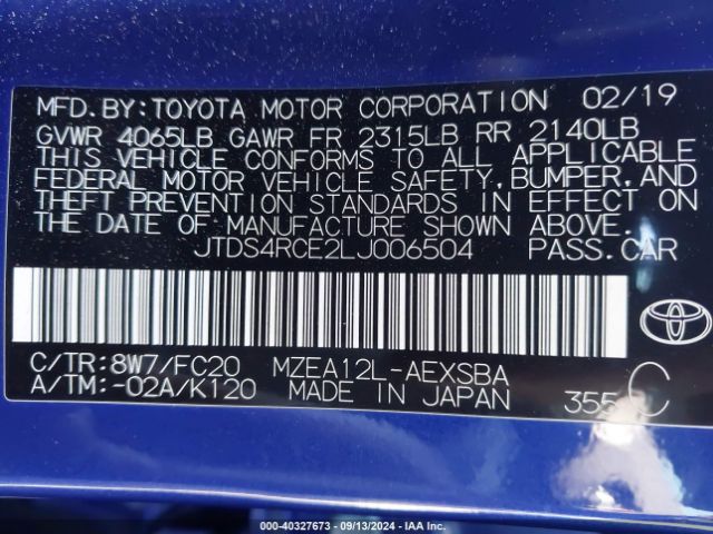 Photo 8 VIN: JTDS4RCE2LJ006504 - TOYOTA COROLLA 