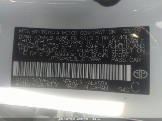 Photo 8 VIN: JTDS4RCE3LJ010996 - TOYOTA COROLLA 