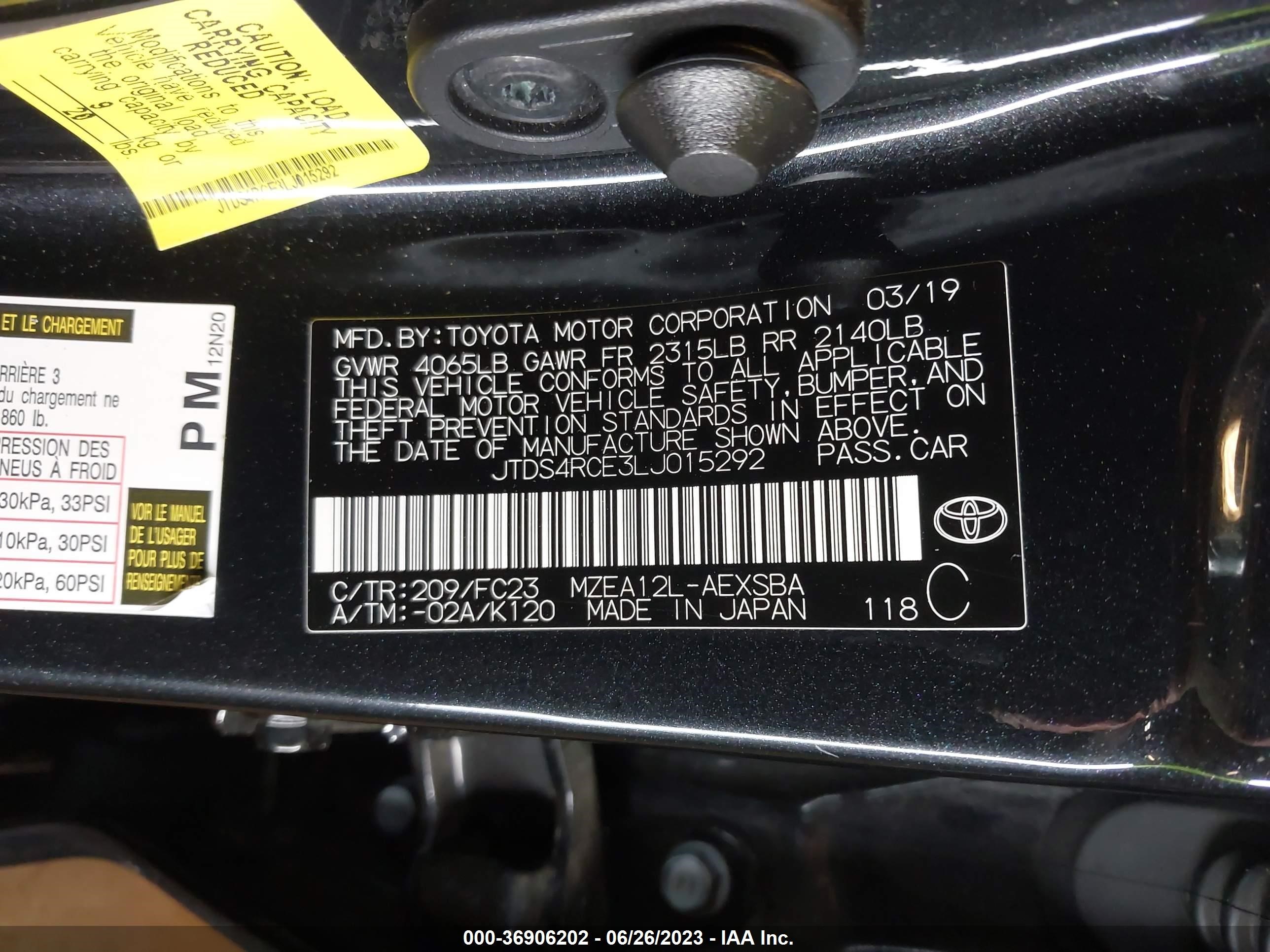 Photo 8 VIN: JTDS4RCE3LJ015292 - TOYOTA COROLLA 