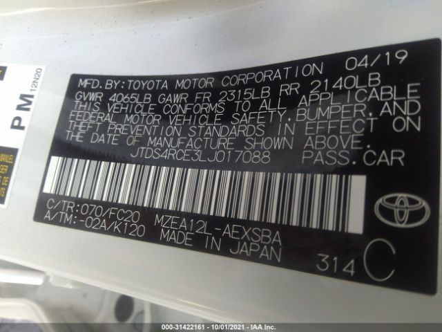 Photo 8 VIN: JTDS4RCE3LJ017088 - TOYOTA COROLLA 