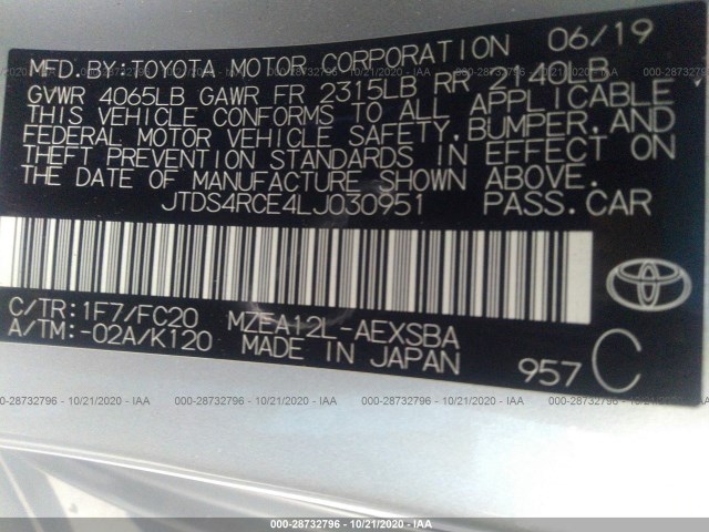 Photo 8 VIN: JTDS4RCE4LJ030951 - TOYOTA COROLLA 