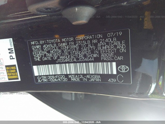 Photo 8 VIN: JTDS4RCE4LJ034644 - TOYOTA COROLLA 